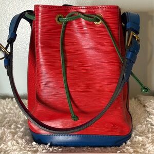 Louis Vuitton Bucket Red and Blue Epi Leather Shoulder Bag with COA
